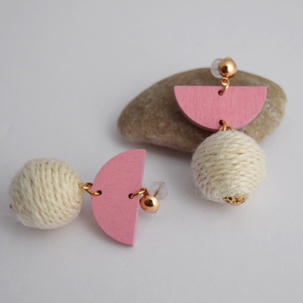 Geometric Wood Bon Bon Earrings